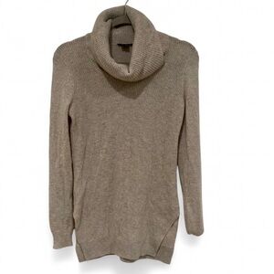 THEORY BEIGE 100% CASHMERE COWL NECK RIBBED KNIT LONG SLEEVE SWEATER SIZE P XS